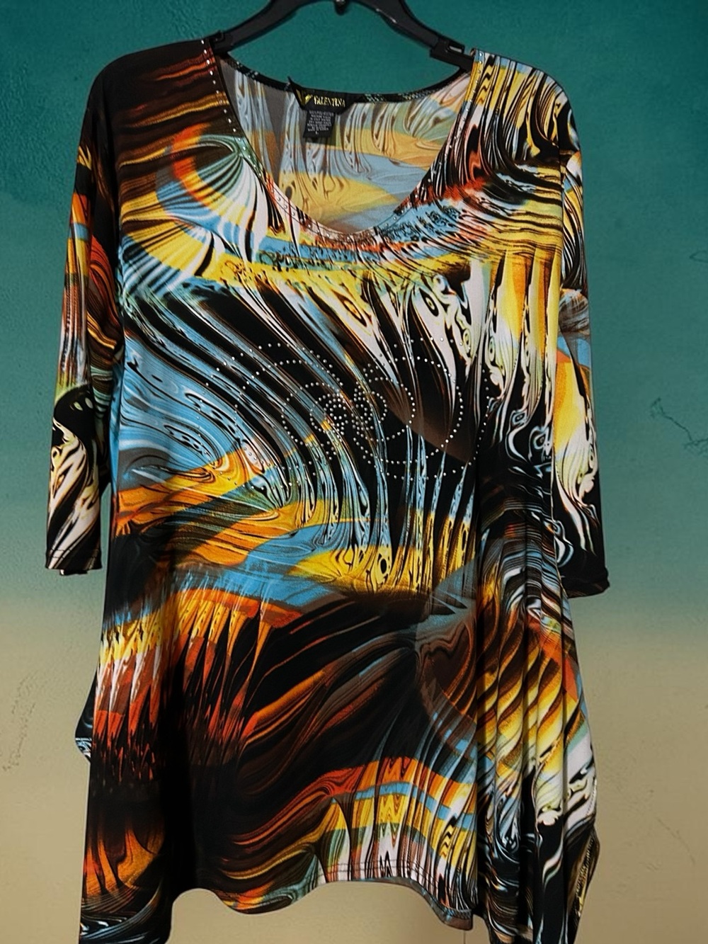Valentina Artsy Women’s Tunic Blouse Sz Large Embellished Multicolor Beaded Top